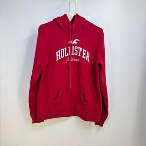 Hollister Size L Unisex Y2K Red Pullover Logo Hoodie Kangaroo Pocket